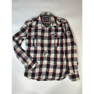 Petrol Industries Fine-Tuned Shirt Mens Medium Flannel Red Blue Plaid Super Duty